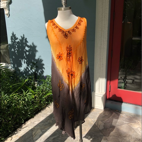 orange and black floral dress